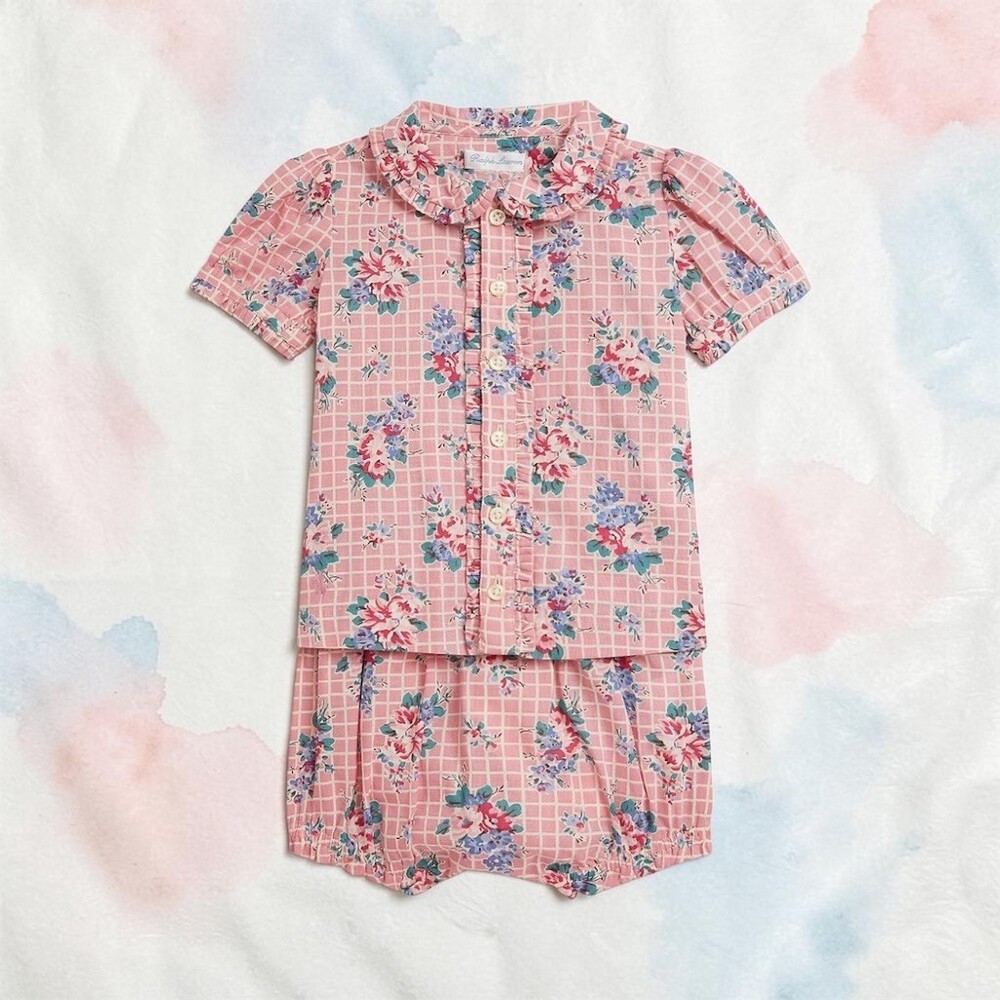 Polo Ralph Lauren York Harbor Outfit Set Baby Girls 24M Pink Floral 2pc